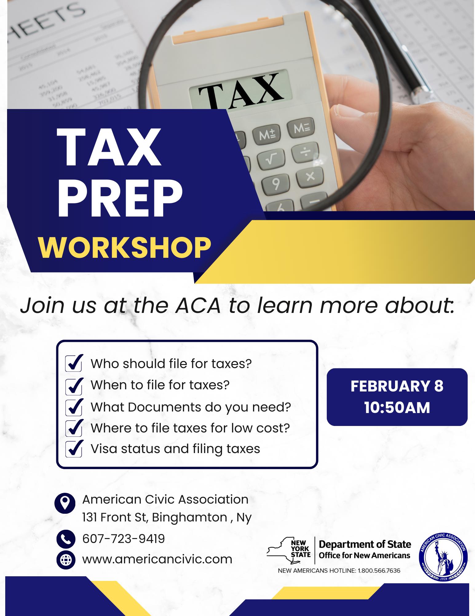 Tax Prep Workshop American Civic Association